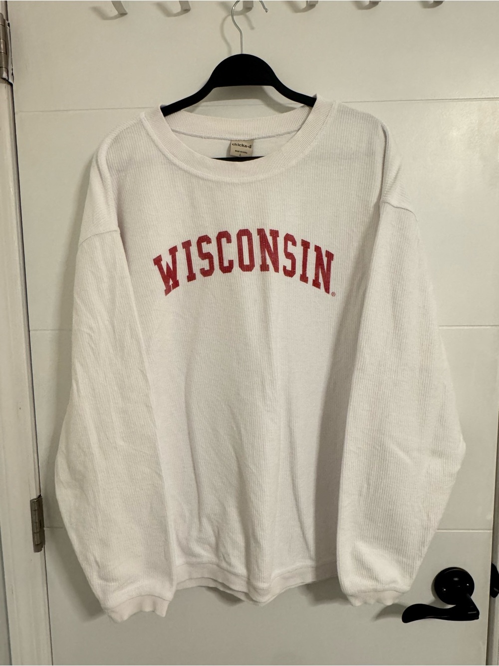 chicka-d university of Wisconsin (Wisco) White Crewneck Sweatshirt